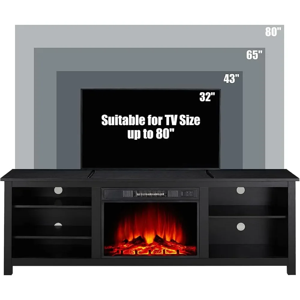 Fireplace TV Stand, Wood Texture Entertainment Center with Electric Fireplace, Farmhouse Entertainment Stand Media TV Console