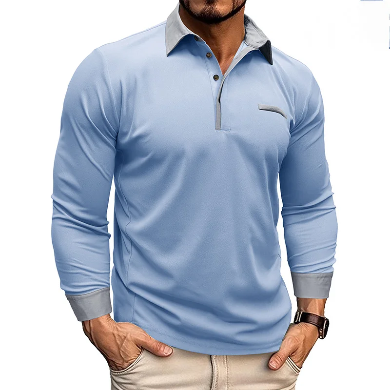 2024 Spring Autumn Men Long Sleeve Polo Shirt Zipper Pocket Lapel Men Casual Sports Long Sleeve Top Men Patchwork Top Tees image 6
