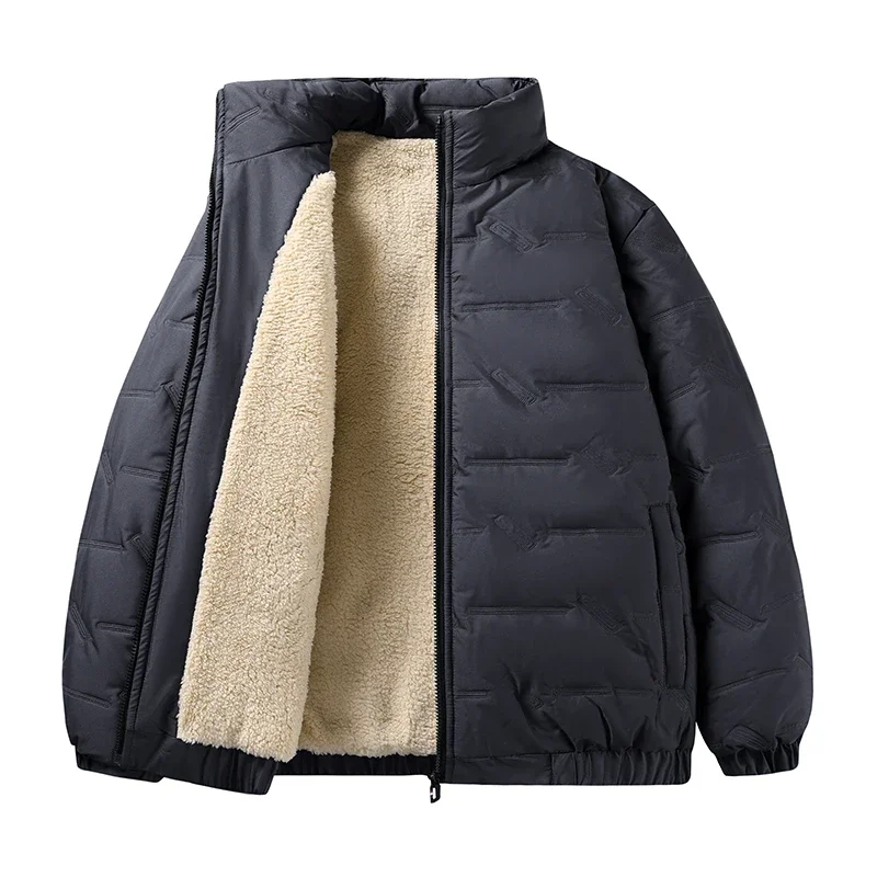 

Men's Lamb Wool Jacket Winter New Solid Color Thickened Warm Casual Business Stand-up Collar Coat Men's Fleece Cotton Clothing