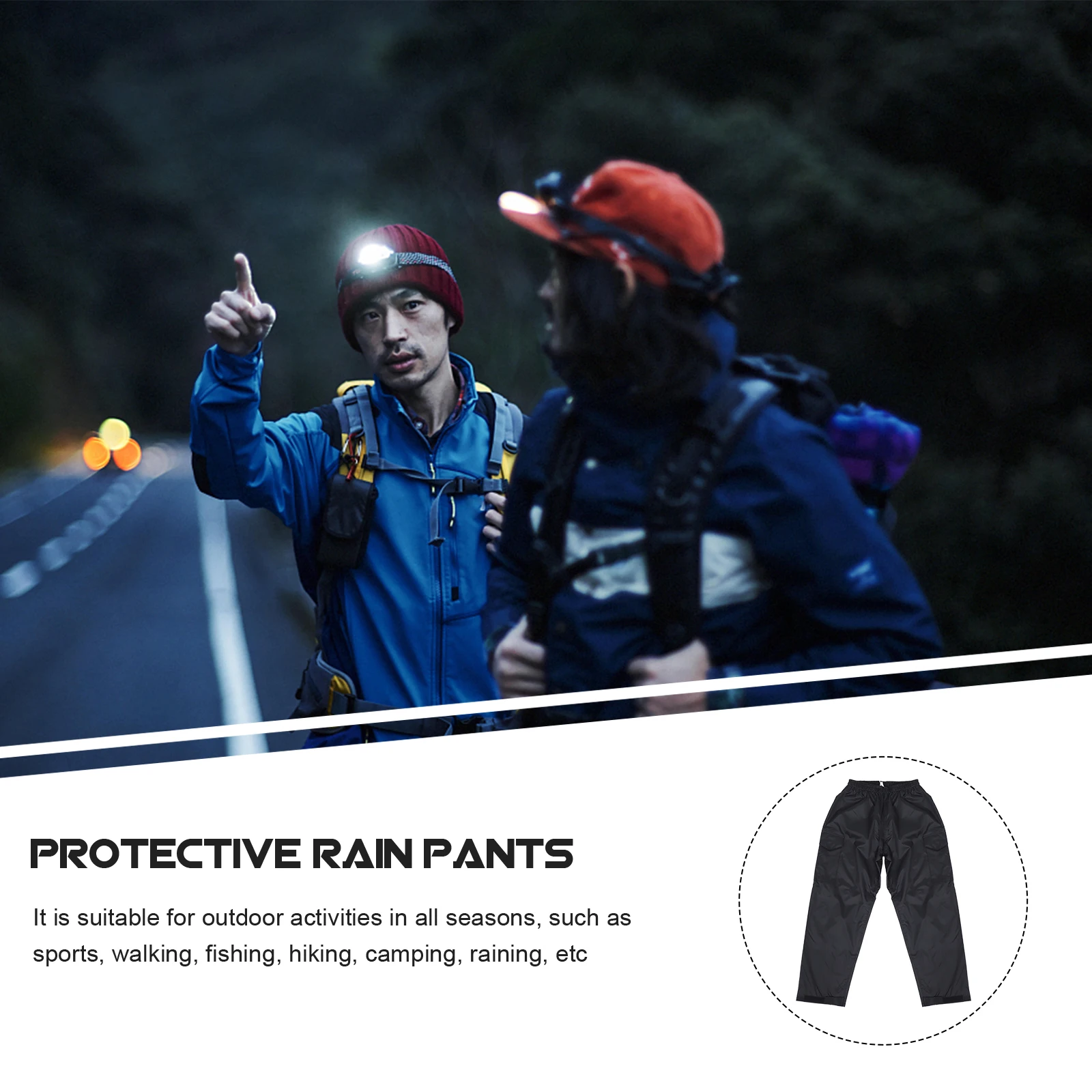 

1pc Waterproof Breathable Rain Pants Men Double Layer Wear Resistant Outdoor Camping Hiking Lightweight Rainwear All Seasons