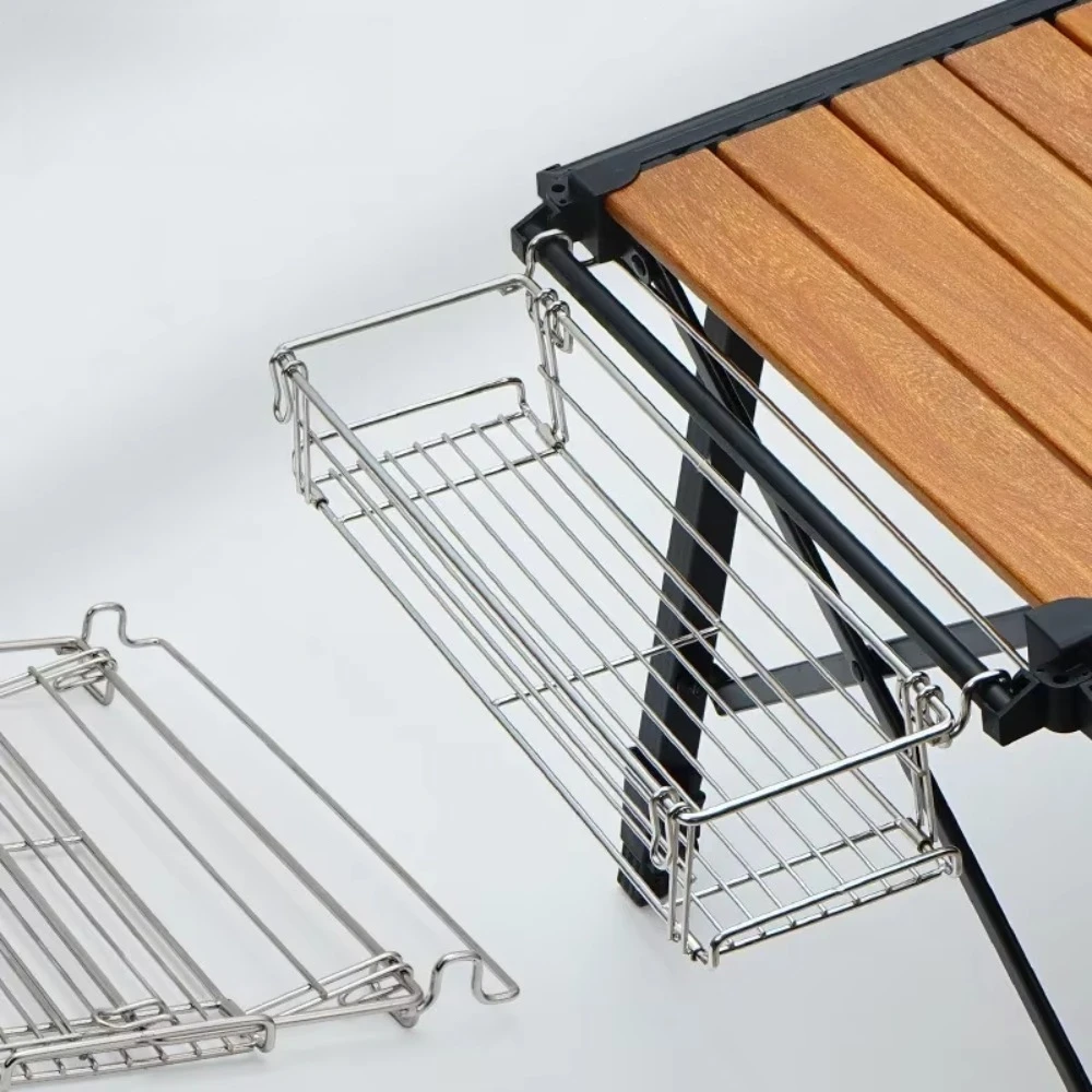 Outdoor Camping Table Side Storage Rack Hanging Stainless Steel Mesh IGT Table Expand Bracket Table Extend Basket Folding Rack