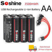 Soshine 1.5V USB 3500mWh Rechargeable Lithium Battery AA Batteries with USB 4-in-1 Cable for Machine Camera Smoke Detector Game