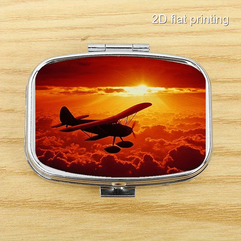 1Pcs Airplane-Shaped Creative Square Storage Box with 9 Patterns and 2 Compartments, Small Portable Sealed Box, Metal Sealed Box Suitable for Home Use, Outdoor Travel, Lightweight Sealed Box, Classification Storage Box, Printing Position May Vary
