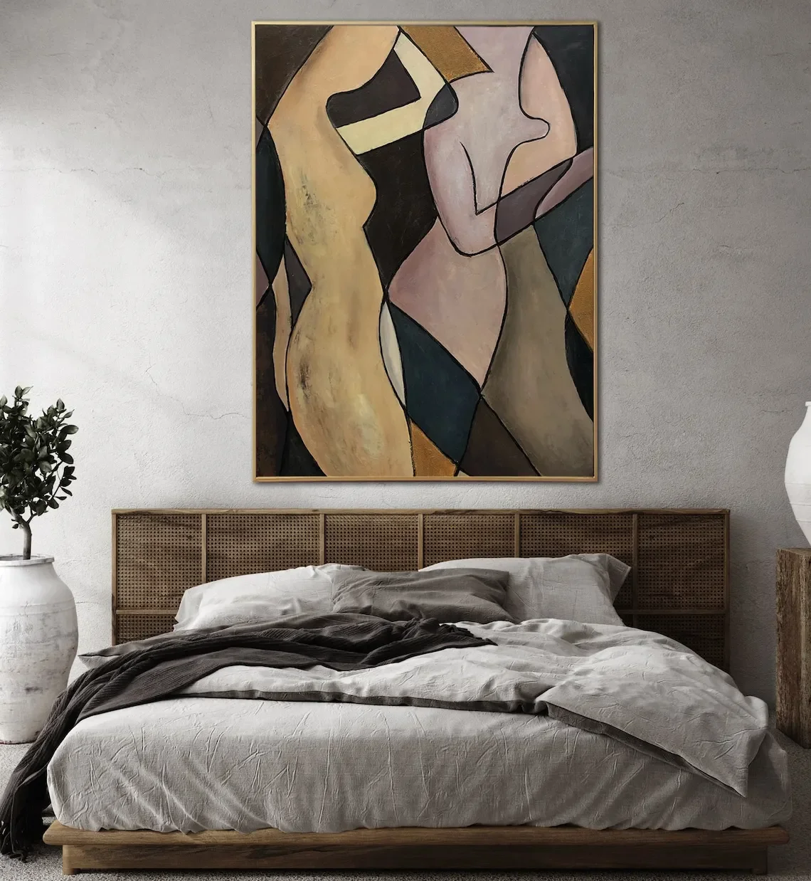 Große abstrakte figurative Gemälde auf Leinwand, kreative expressionistische Kunstwerke, farbenfrohe Modegemälde, handgemalte Wandkunst