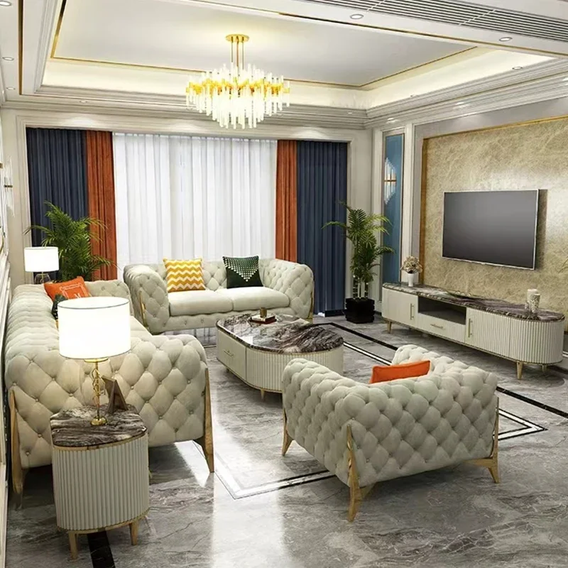 z Contemporary Villa Home Modular Leather Chesterfield Sofa Furniture Advanced Modern Design Large Combination Luxury Sofa Set