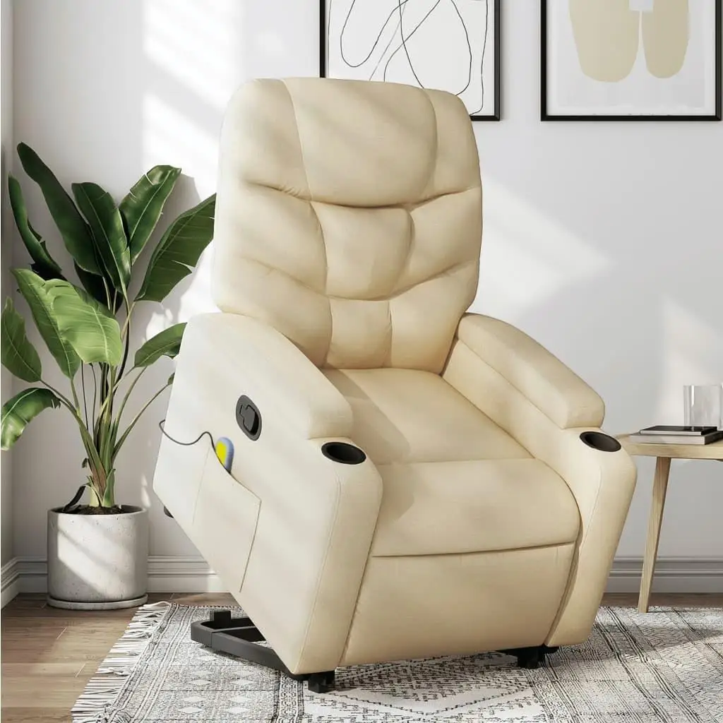 Ergonomic Stand-Up Massage Recliner Chair in Cream Fabric - Comfort & Relaxation