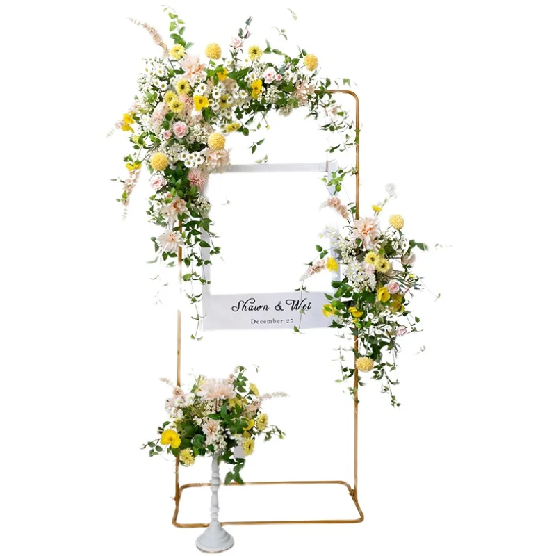 Yellow triangular floral arch set wedding birthday opening arrangement window decoration
