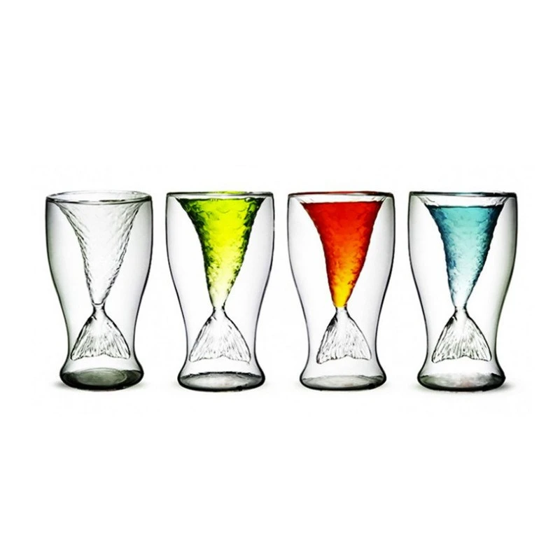 1pc, Mermaid Cup Double Layer Mermaid Tail Glass Cup Wine Glass Bar Nightclub Mixing Cup Cocktail Cup