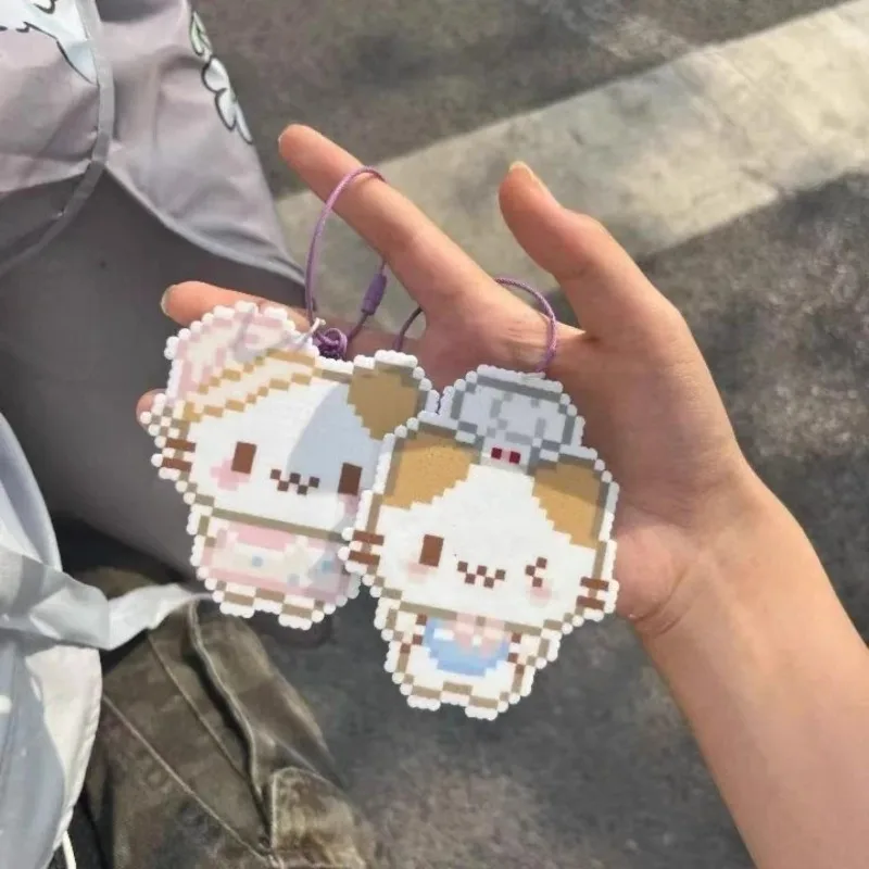 Creative Cartoon Cat Keyrings Cute Pixel Acrylic Pendant Keychains for Anime Fans Nostalgic Gamers Key Bag Deco Accessories Gift