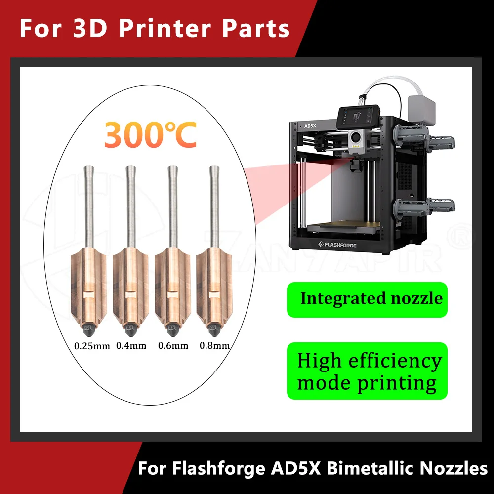 

0,25/0,4/0,6/0,8 мм для Flashforge AD5X, биметаллические сопла из закаленной стали, новое обновленное съемное сопло для деталей 3D-принтера