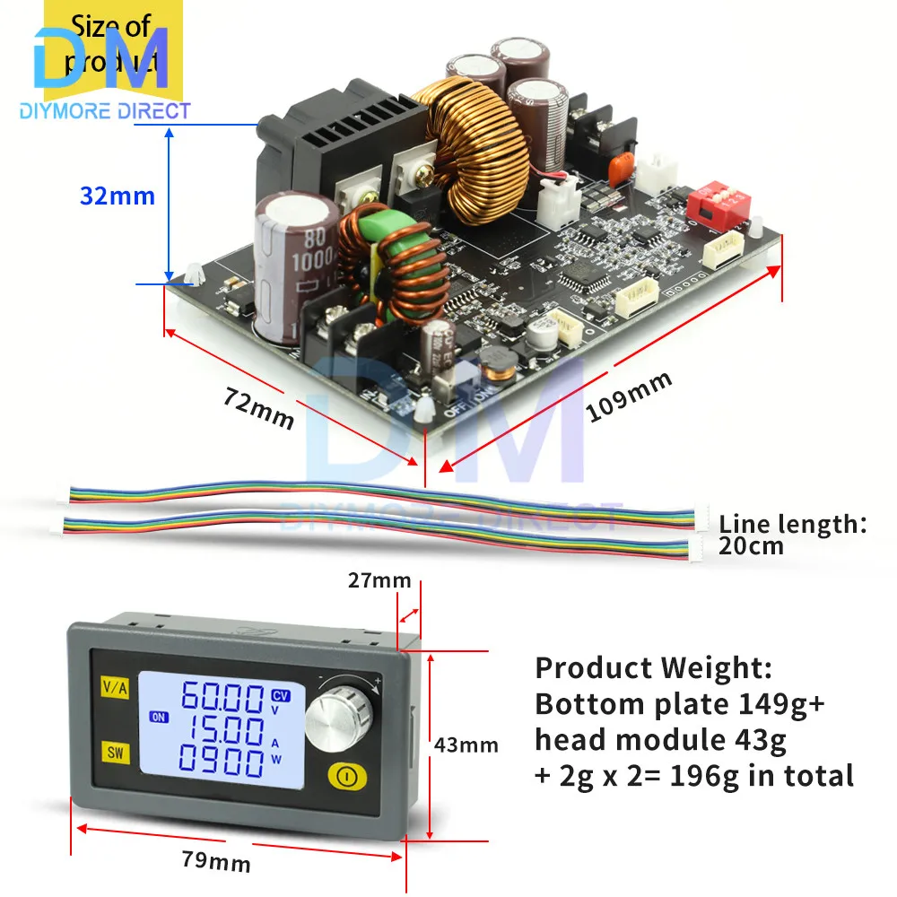 XY6015L CNC regulowane napięcie zasilania stabilizowane DC stałe napięcie i stały prąd 15A/900W moduł obniżający napięcie