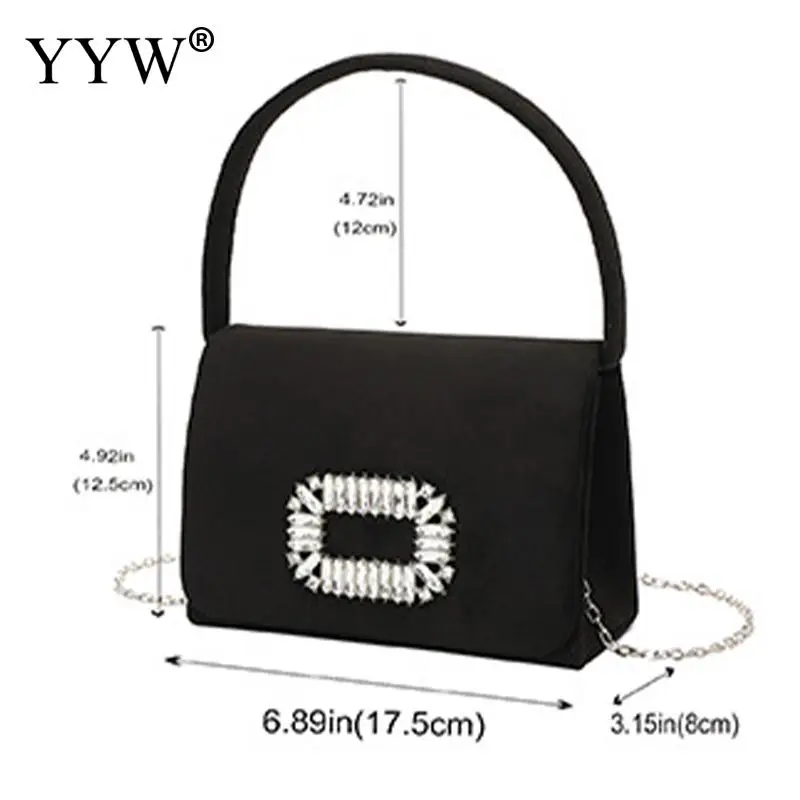 Satin Square Evening Handbag Women Designer Rhinestones Party Tote Bags Top Handle Clutches Chain Shoulder Ladies Small Purses