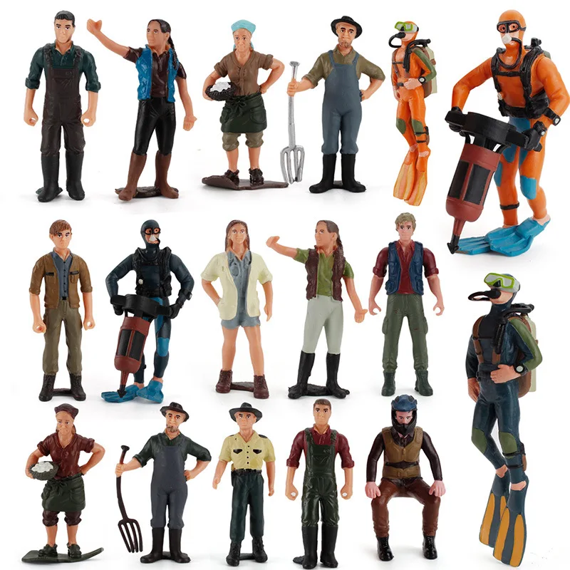 Simulation Desktop Diorama Scene Figure Ornaments Set - Farmer Repairman Zookeeper Veterinarian Miniature Profession Characters