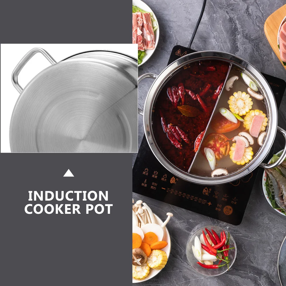 

1 шт. Кухонная посуда из нержавеющей стали: горшок для приготовления двух блюд (юаньян) для индукционных, газовых и электрических плит, серебристый