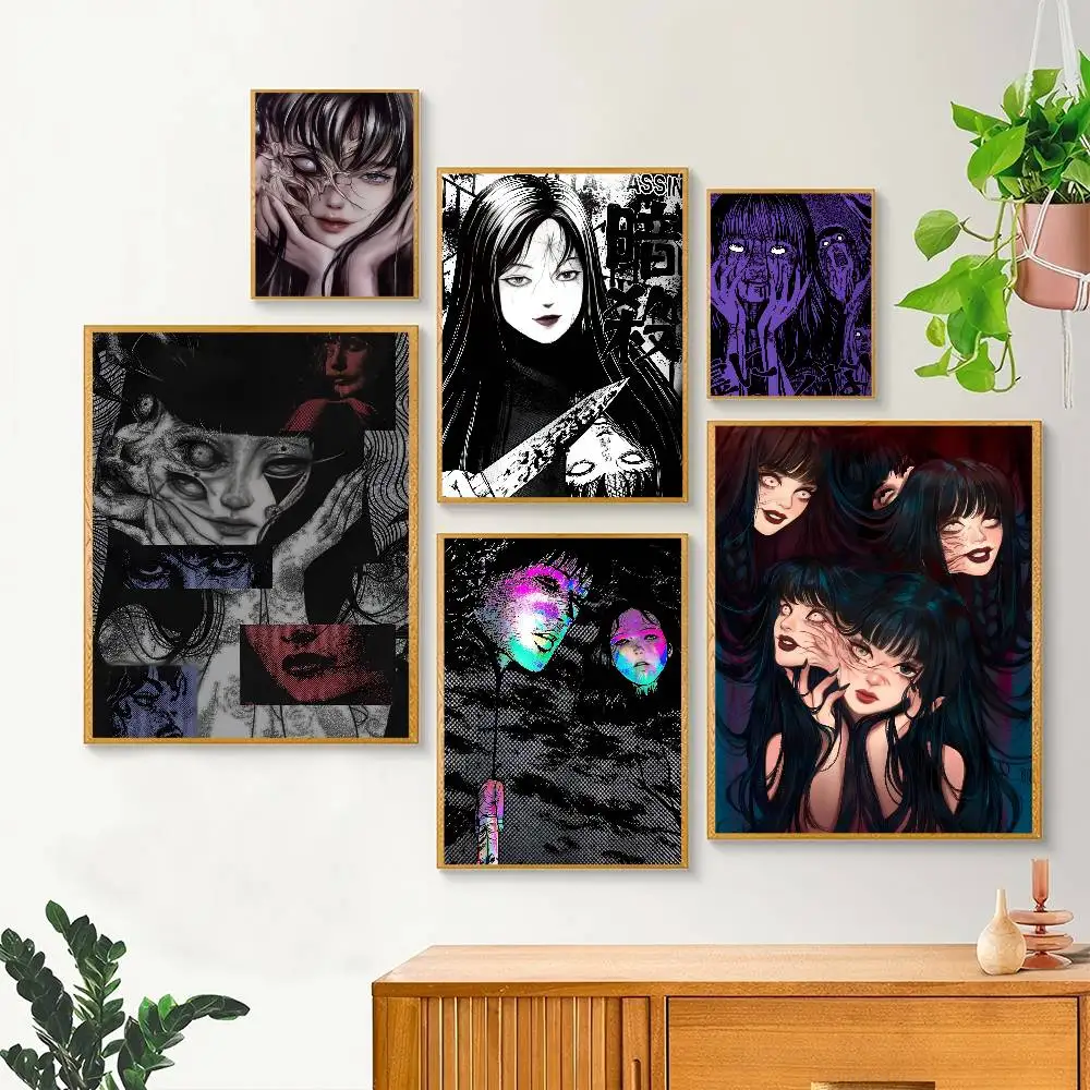 Cartoon Anime T-Tomie J-Junji Ito Manga posters Self-adhesive Paper Print Home Living Room Bedroom Entrance Bar Cafe Art
