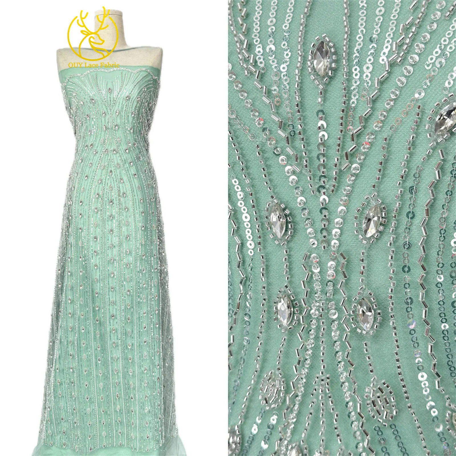 Luxurious Nigerian Diamond Lace Fabric, 2026 Exquisite African Sequined Tulle Lace Women's Wedding Dress Sewing Material