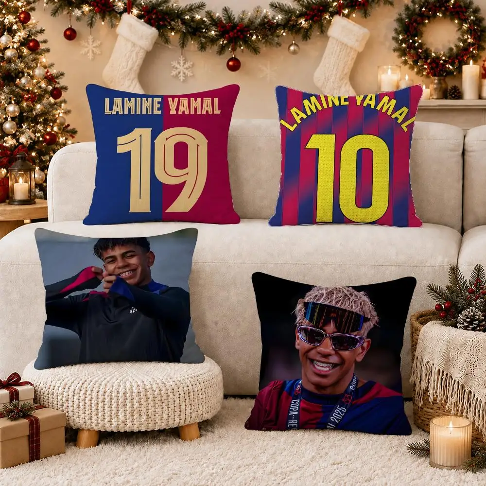 Footballer L-Lamine Yamal Cushion Cover Soft Short Plush Pillow Case Cushion Cover for Living Room Sofa Decor