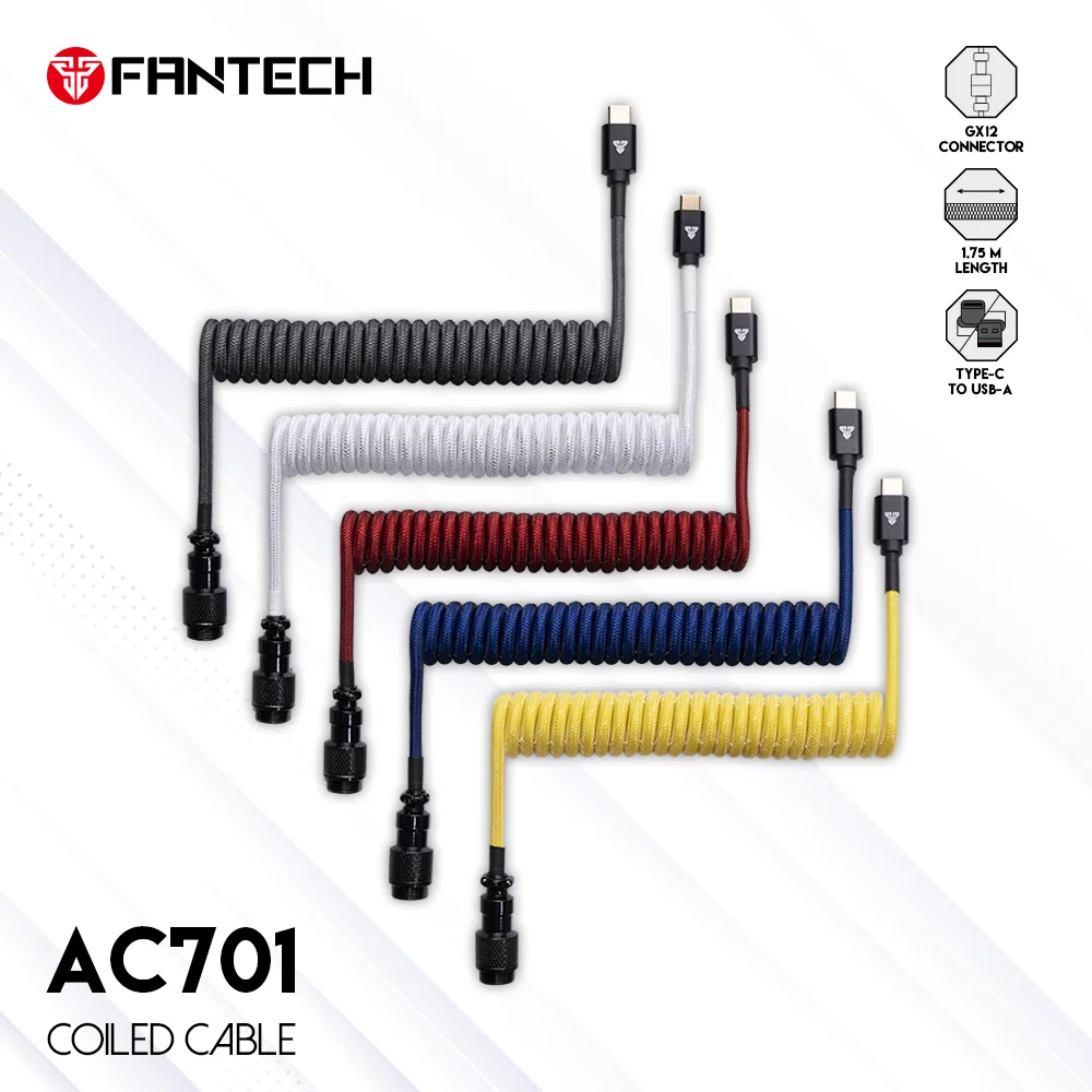 FANTECH AC701 Mechanical Keyboard Coiled Cable Type C Usb Port Cable Keyboard Aviator Desktop Computer Aviation Connector