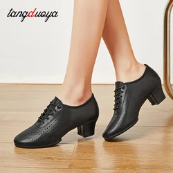 Woman Latin dance shoes heels 3.5/5cm genuine leather dance shoes women square heels ballroom modern dance shoes