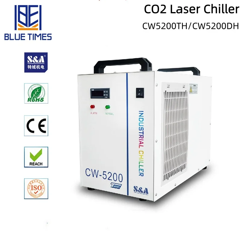 Bluetimes S&A CW5200 Co2 Laser Chlller Air and Water Chiller for CO2 Laser Engraving and Cutting Machine Cooling 150W Laser Tube