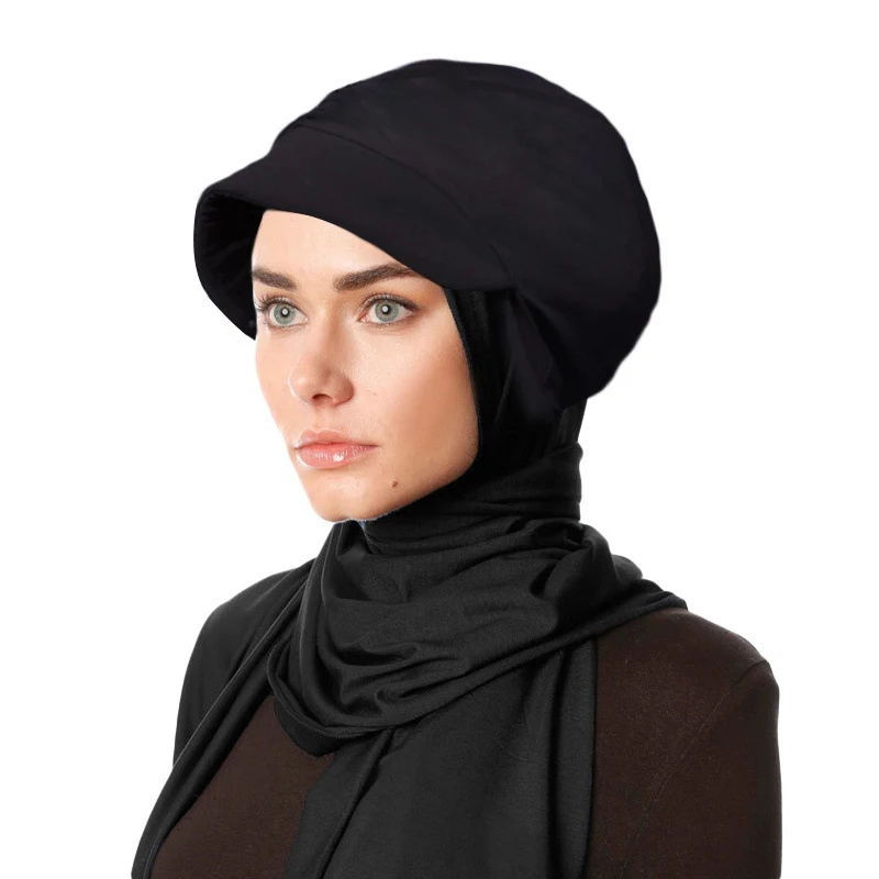 Muslim Baseball Caps with Scarf Jersey Hijab Shawl Autumn Winter Bandana Turban Hat for Women Ready To Wear Headwrap Bonnet Cap