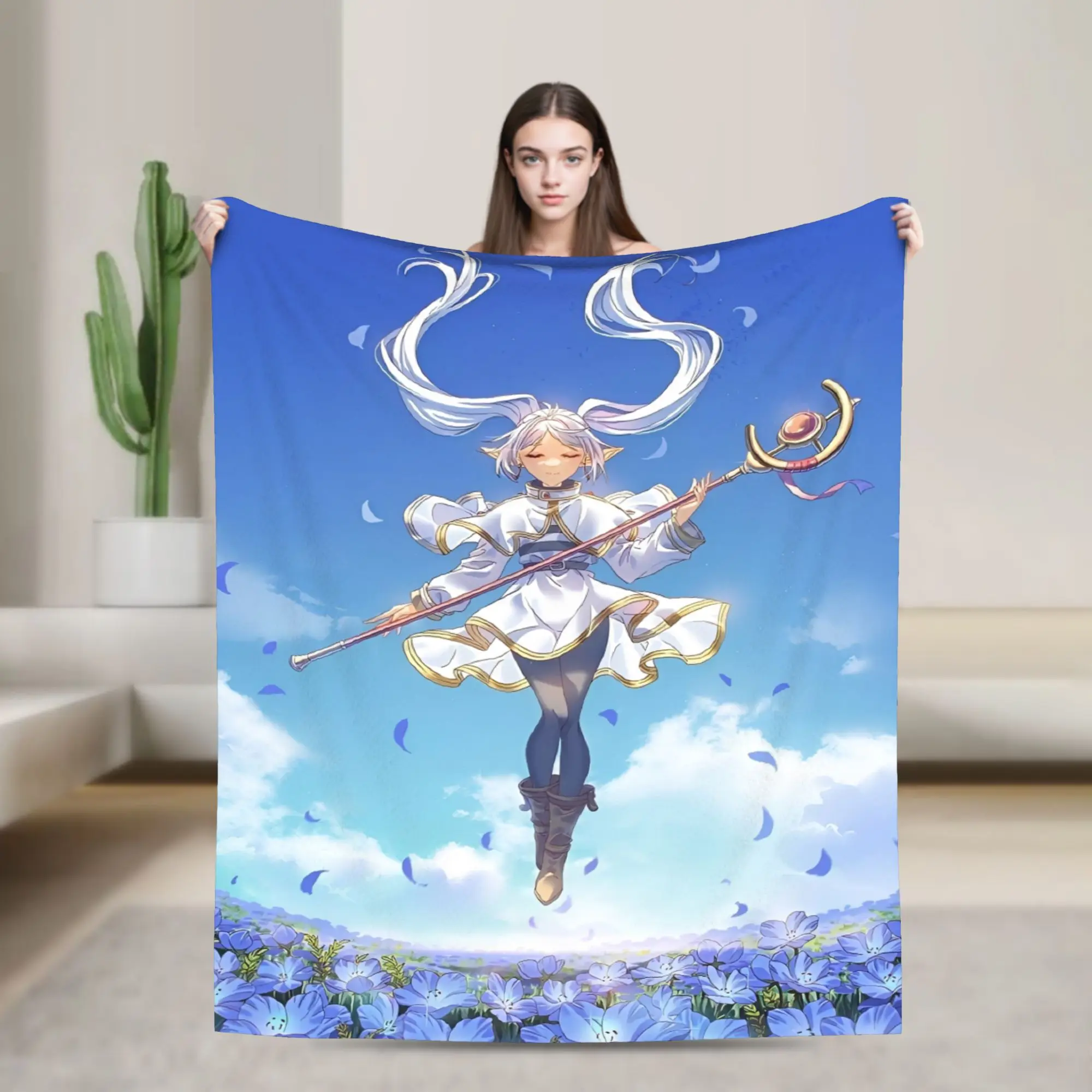 Super Soft Throw Blanket Picnic Sousou No Frieren Blanket Popular Anime Flannel Bedspread For Living Room Novelty Sofa Bed Cover