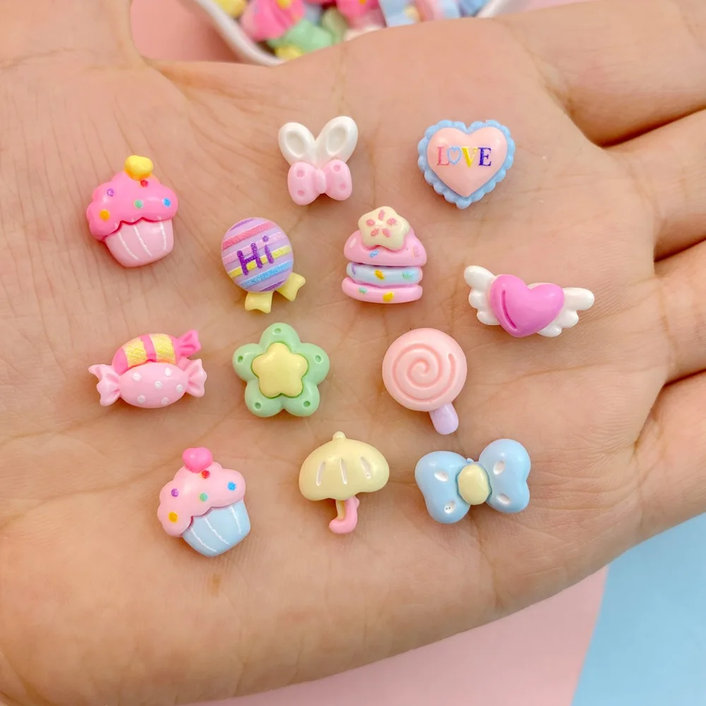 30Pcs New Cute Resin Mini Candy Lollipop Umbrella Bow Series Flat Back Manicure Parts Embellishments For Hair Bows Accessories