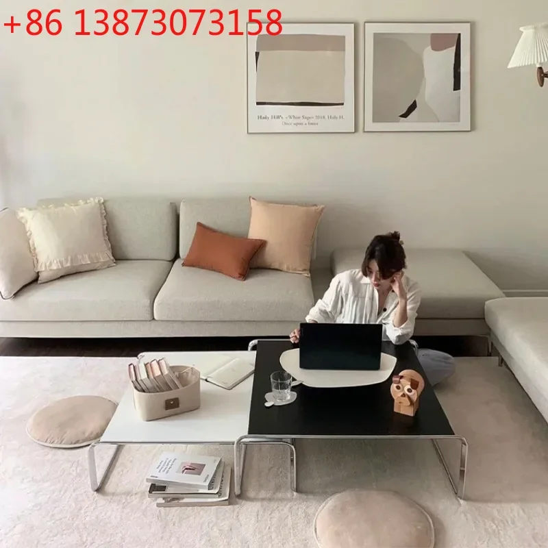 Nordic medieval combination stainless steel coffee table aligned with Qiao ins modern simple small apartment square set for home
