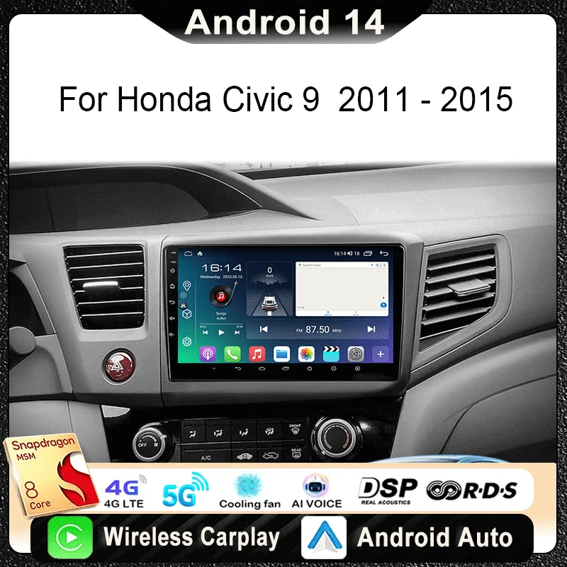 

For Honda Civic 2011 - 2015 Car Radio Multimedia Video Player Navigation Stereo GPS Android 14 wireless Carplay Android Auto