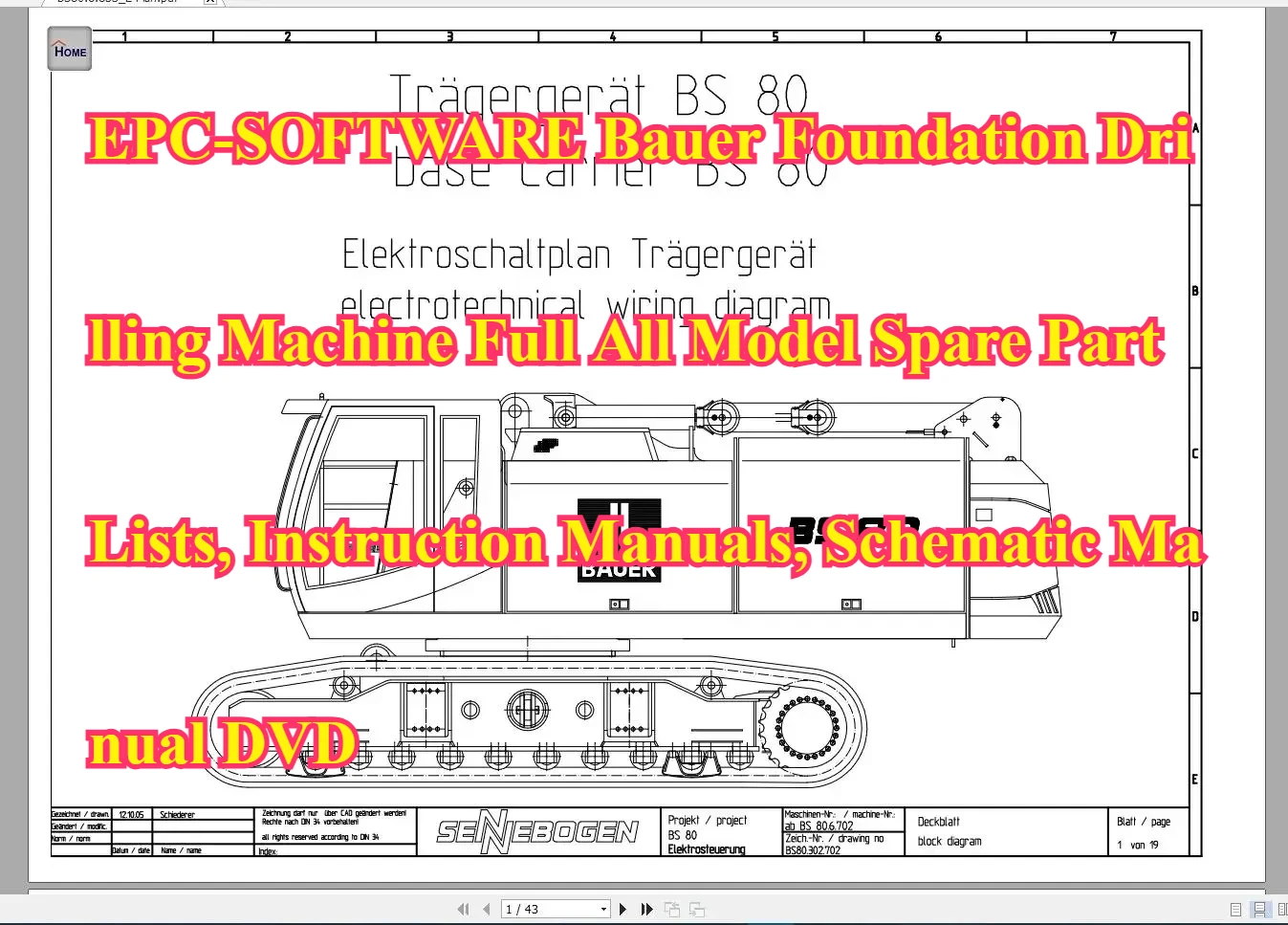 

EPC-SOFTWARE Машина для бурения фундамента Bauer Полная модель списков запасных частей, руководства по инструкции, руководство по схемам DVD
