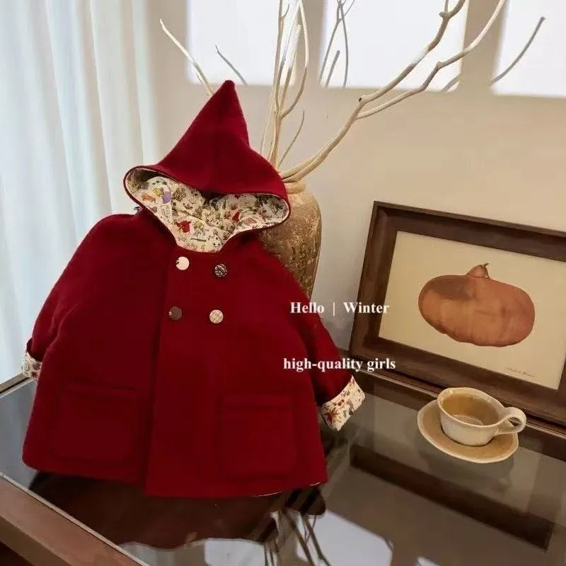 

Baby Girl Woolen Coat Autumn/Winter Children's New Year Woolen Coat 2026 New Princess Style Overcoat 80-130CM