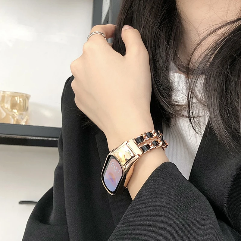 Роскошный ремешок для умных часов Xiaomi Mi Band 8 7 6 5, женские сменные металлические ремешки премиум-класса для Miband 4 3, ремешок для часов Correa