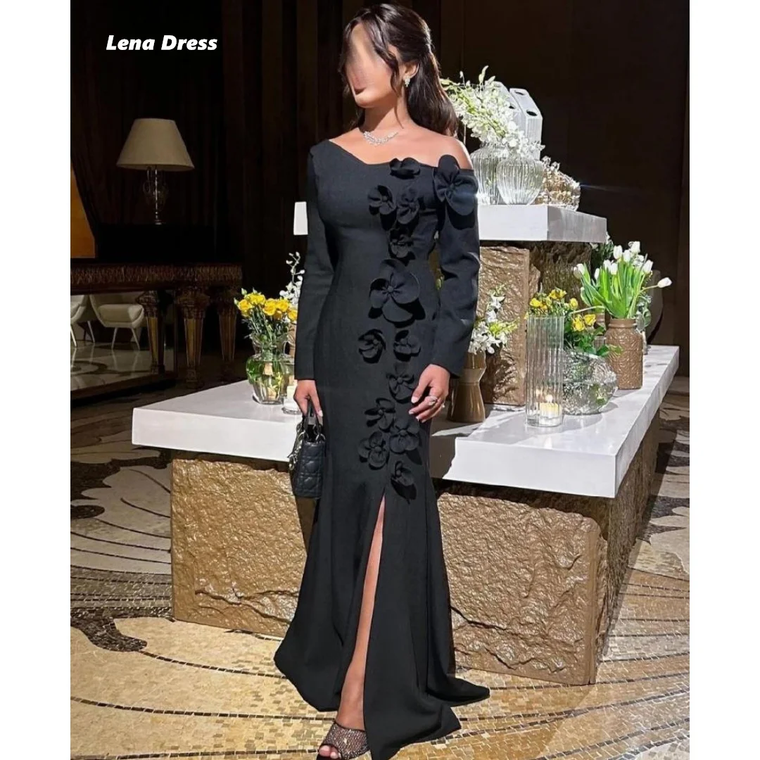 

Lena Elegant Evening Dresses for Special Occasions Black 3D Flowers Elegant Party Dress Side Slit Custom Made Fish Tail Woman