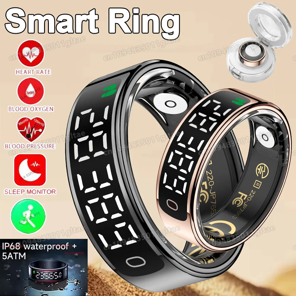 

2026 Smart Ring Men Women LED Display Screen Heart Rate Blood Oxygen Monitor 5ATM Waterproof Multi Sports Mode Gifts For Android