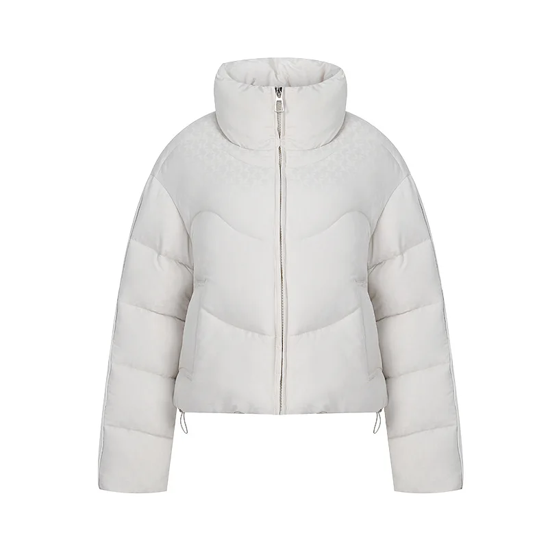 Women Short Parkas Coat Solid Jacket Pocket Zipper Drawstring Long Sleeve Stand Collar Loose Fit  Office Lady Casual 2025 Winter