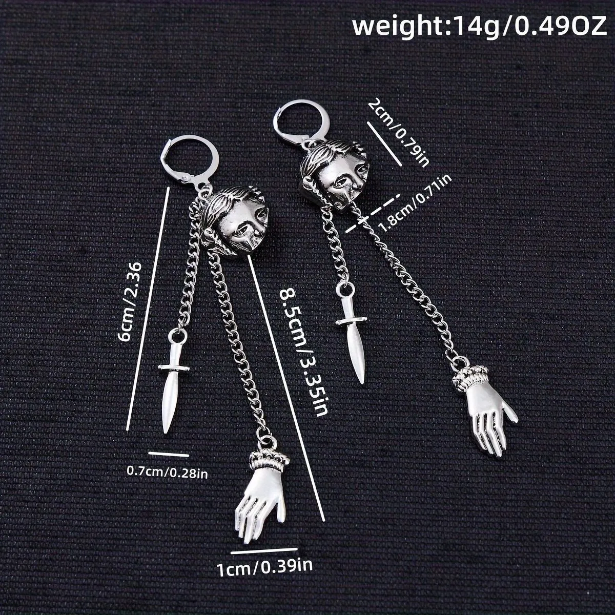 European and American Silver Color David Dagger Earrings UNISEX Halloween Punk Hip-hop Party Jewelry Earrings
