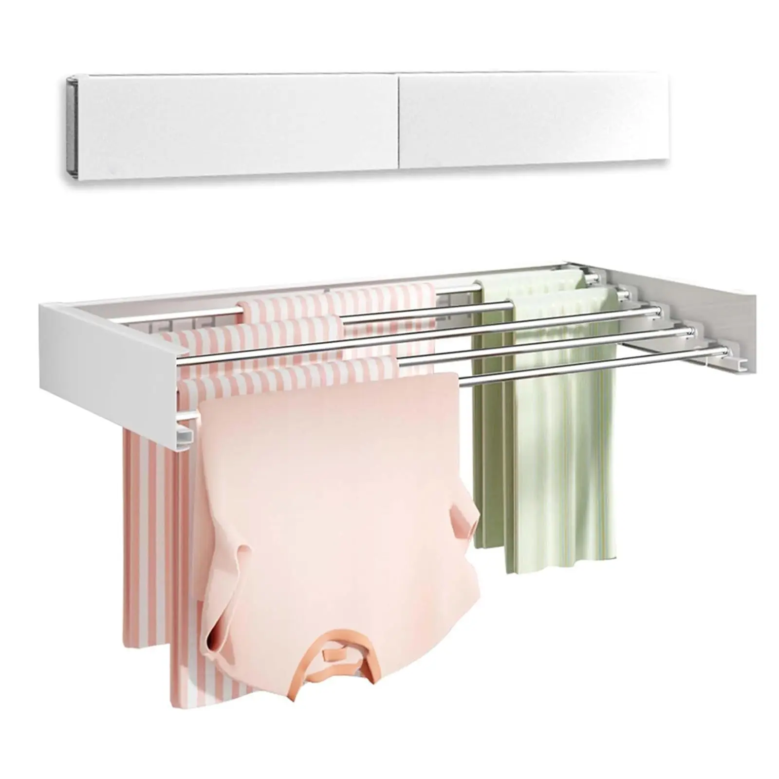 Stendibiancheria Pieghevole per Pittura Murale 100 Cm - 5/6 Barre in Alluminio - Peso 27 Kg, Gabarito per Foratura + Porta Asciugamani - Interno/Esterno - Bianco
