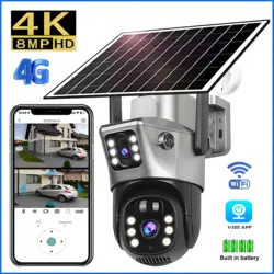 4K Wireless WiFi Solar Outdoor Camera  8MP Dual Lens 4G Sim IP Surveillance Cam PIR Night Vision Mobile Detection Security CCTV