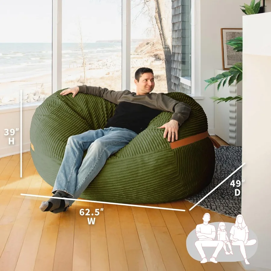 كرسي بين باج عملاق مملوء بالرغوة بطول 6 أقدام مع غطاء قابل للإزالة من القطيفة ذات اللون الأخضر الطحلب لغرفة المعيشة وغرفة النوم أو مساحة الألعاب #3
