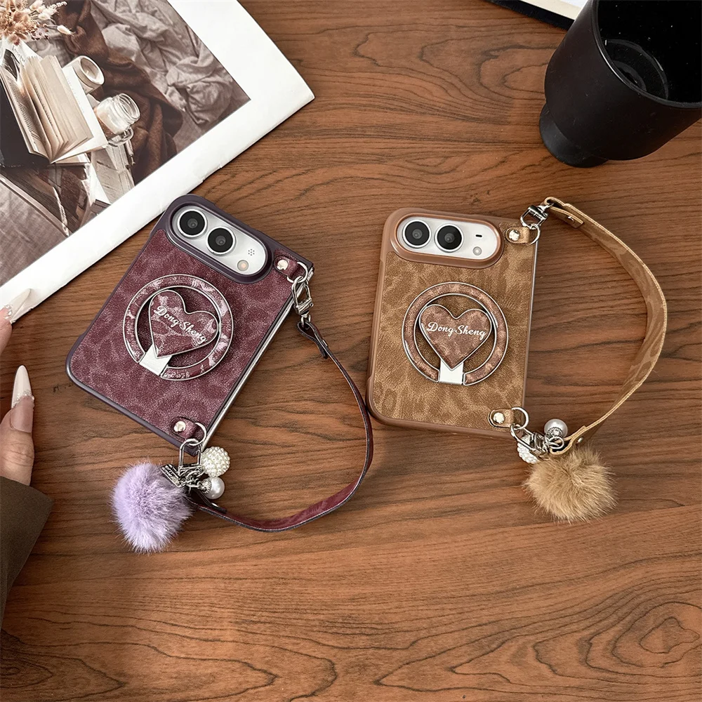 New Korea leopard Magnetic stand Phone Case For iPhone Duo Foldable Protective Cover Cute Cases Shockproof With protective film
