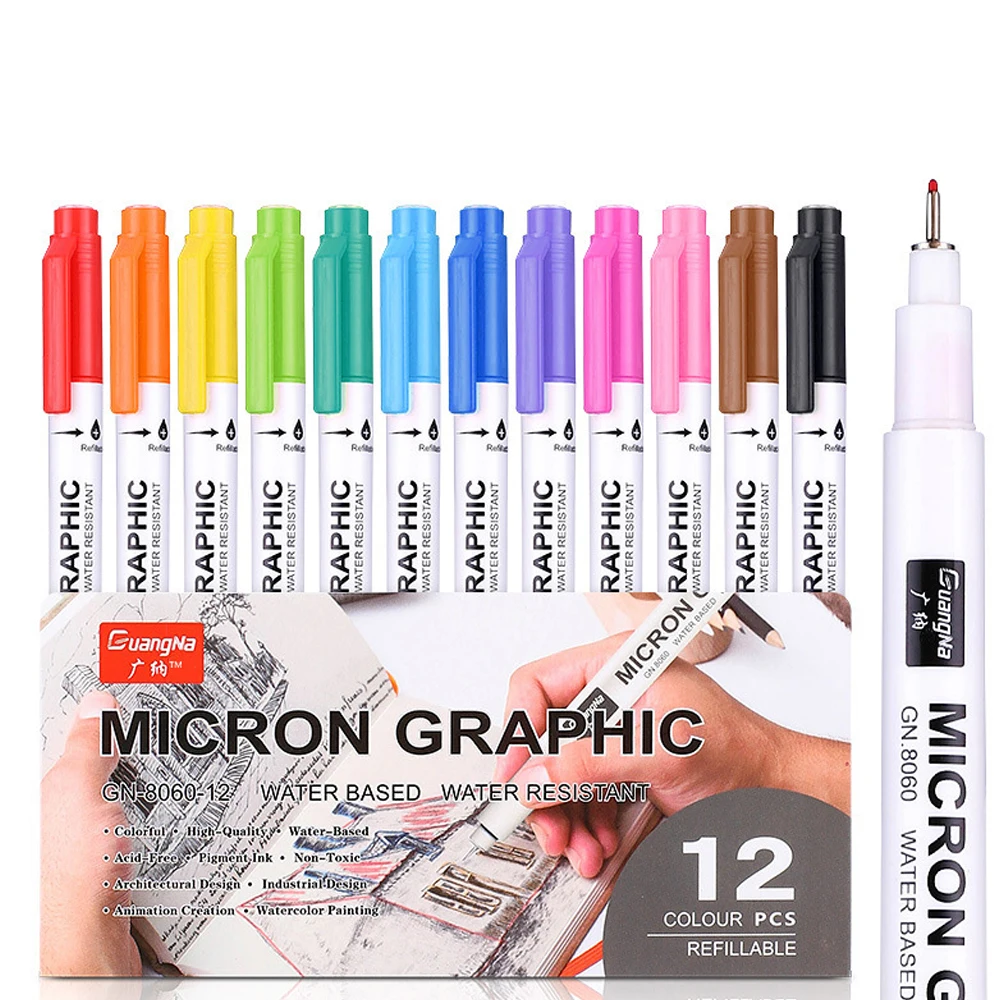 

Retro Needle Pen Set 12 Color Handbook Gel Pen Art Drawing Drawing Drawing Color Waterproof Hook Line Pen Students Stationery