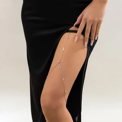 Lacteo Sexy Elastic Band Zircon Leg Chain for Women Jewelry Metal Cross Thigh Decoration Chain Body Party New Gift Female