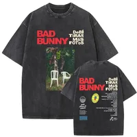 Camiseta con estampado de rapero Vintage lavada para hombre, camisetas con estampado de cara de Bad Bunny DeBi TiRAR MaS FOToS DTMF, camiseta Retro de gran tamaño de Hip Hop