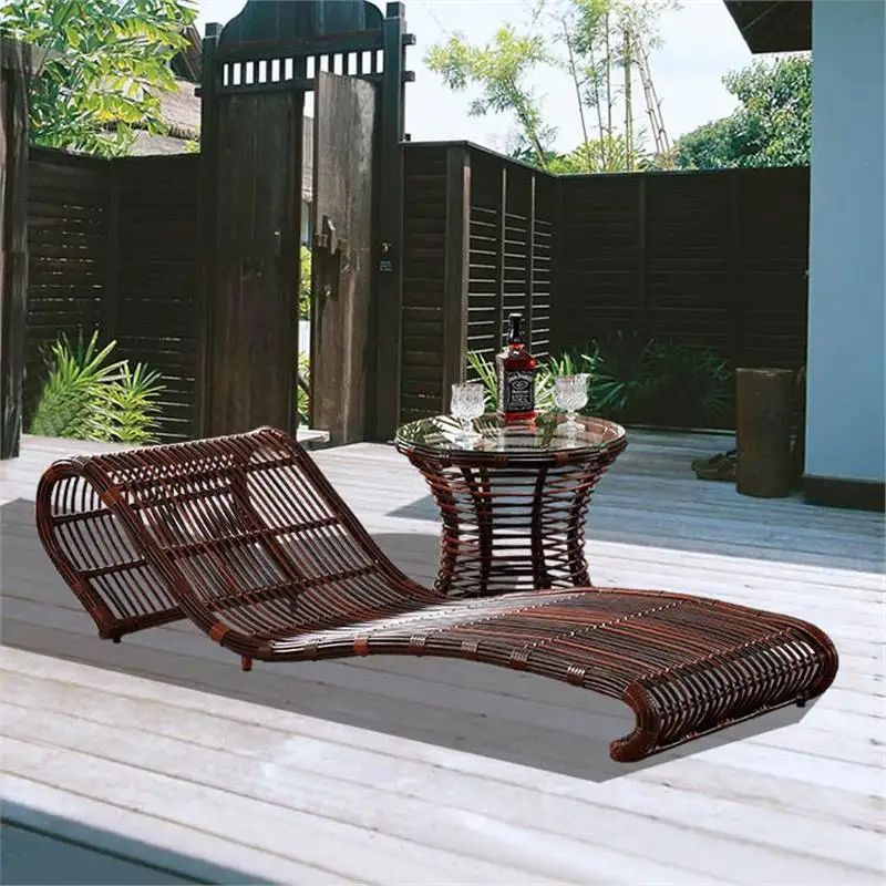 Outdoor balcony lounge chair plastic sun room rattan bed lunch break couch pool beach waterproof rattan chair combination