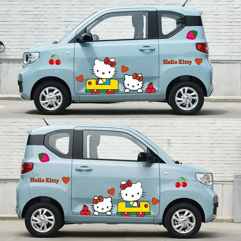 MINISO HelloKitty Cartoon Car Stickers with Flowers on Both Sides Cartoon Decoration Car Stickers To Cover Scratches Universal