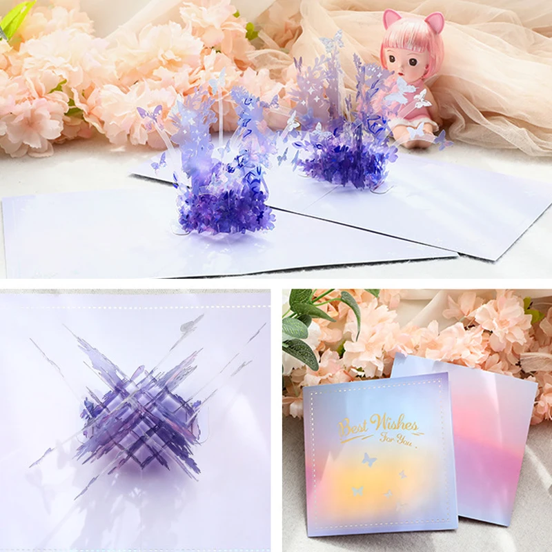 3D Pop UP Butterfly Greeting Invitation Cards Laser Cut Boy Girl Kids Gift Card Thank You Cards Happy Birthday Postcard