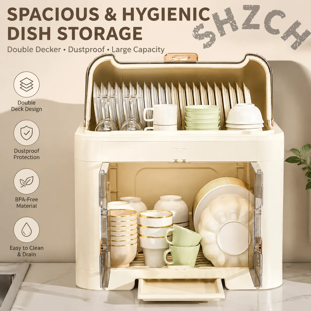 Multi-Tier Kitchen Bowl Rack with Lid – Stackable Tableware & Cutlery Organizer for Home Use