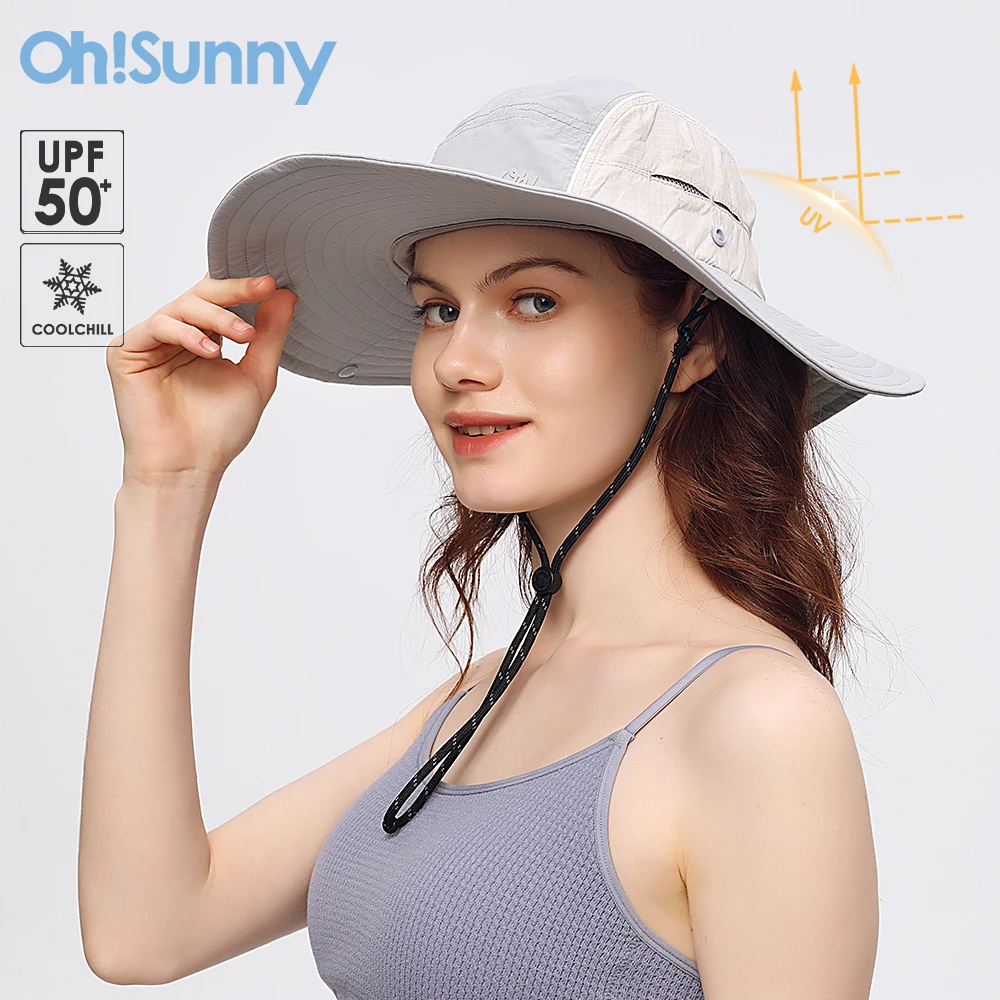 

OhSunny Bucket Hats Waterproof Spring Summer Anti-UV UPF50+ Sun Protection Adjustable Visor Cap Women's Beach Cape with Rope