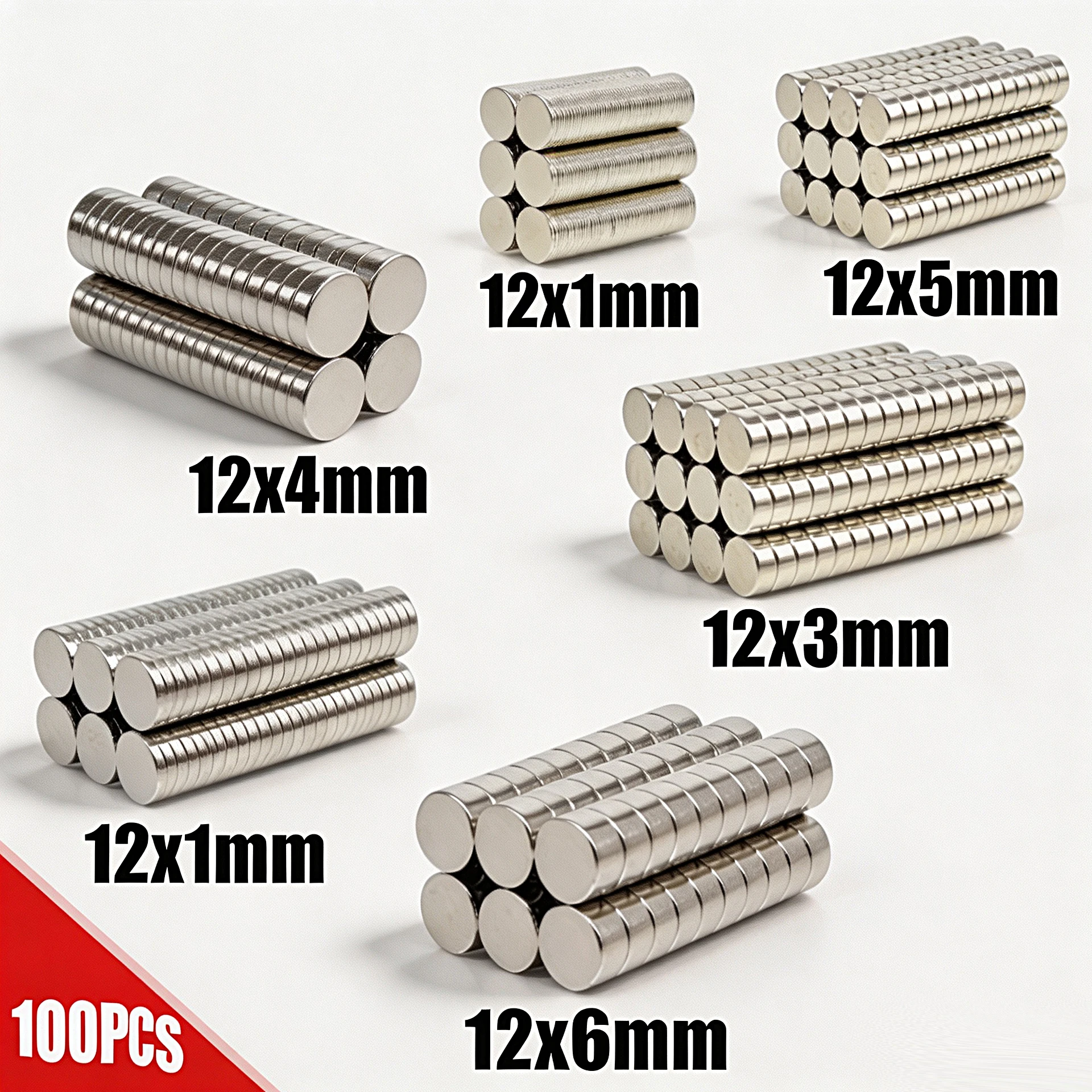 N35 Neodymium 100pcs 12x1 12x1.5 12x2 12x3 12x4 12x5 12x6mm Hardware Permanent Magnet Round Shape Magnetic Magnets 12*2 12*3