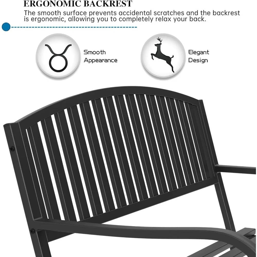 50'' Outdoor Bench Weatherproof, Cast Iron All Metal Frame Garden Bench, Anti-Rust Patio Park Bench Clearance for Front Porch,